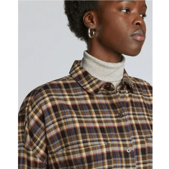 Everlane Boxy Plaid Flannel Soft Button Up Shirt - Sz S - Picture 3 of 9